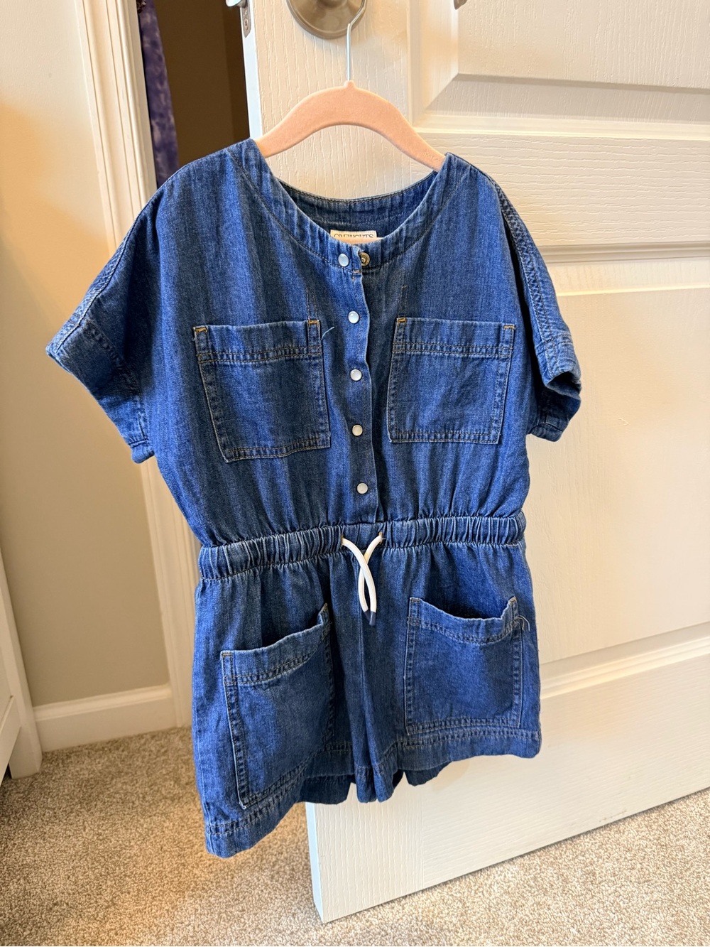 Crewcuts Blue Denim Short-Sleeve Romper with Front Pockets